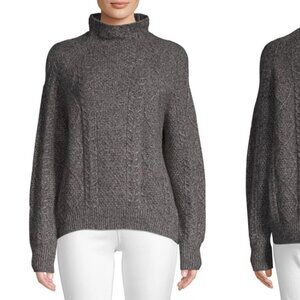 Vince Sweater Merino Wool-Cashmere Women's XS Cable-Knit Turtleneck Funnel Grey